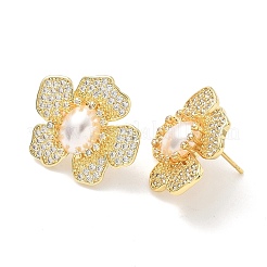 Серьги-гвоздики из латуни с микро-паве и прозрачным фианитом&nbsp;EJEW-P336-01G