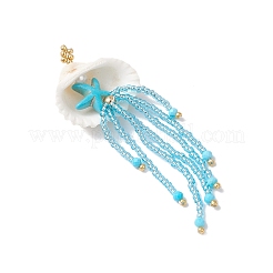 Большие подвески в виде медуз из натурального магнезита и синтетической бирюзы в виде морских звезд и стеклянных бусин&nbsp;PALLOY-MZ00870-03