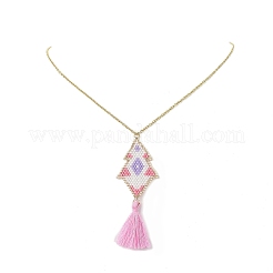 Ромб ручной работы ткацкий станок узор стеклянные семена подвески ожерелья с кисточкой&nbsp;NJEW-MZ00012