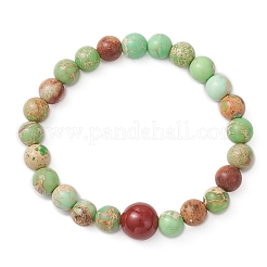 Круглые эластичные браслеты из натурального сердолика и императорской яшмы для мужчин и женщин&nbsp;BJEW-JB12147