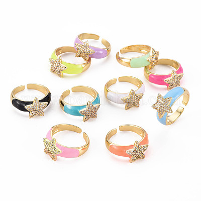 Латунные кольца из манжеты с прозрачным цирконием RJEW-S045-082-NR-1