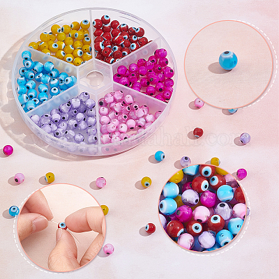 240шт 6 цвета ручной работы сглаз лэмпворк круглая бусина&nbsp;LAMP-NB0001-76A-1