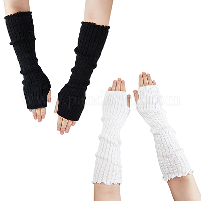 2 пара длинных перчаток без пальцев из полиэстера двух цветов&nbsp;AJEW-HS0001-22-1