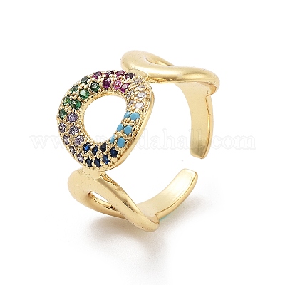 Латунное кольцо-манжета с микропаве из разноцветных кубических цирконий для женщин&nbsp;LS-RJEW-Z055-02G-01-1