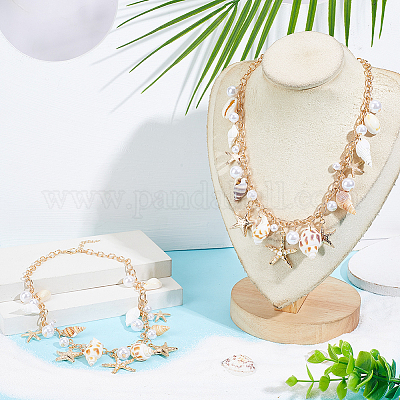 2 шт. летние пляжные цепочки на талию из натуральной ракушки и искусственного жемчуга из смолы&nbsp;AJEW-UN0002-13-1