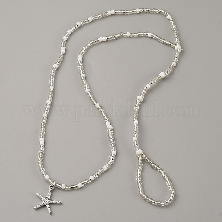 Сплав подвеска морская звезда стеклянные бусины кольцо для большого пальца ноги эластичные браслеты для женщин&nbsp;AJEW-WH0270-832-1