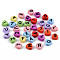 Opaque Acrylic Enamel Beads, Horizontal Hole, Heart with Mixed Black Letters, Mixed Color, 7x7x4mm, Hole: 1.5mm, about 3600pcs/500g