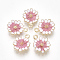 Alloy Pendants, with Enamel, Flower, Light Gold, Flamingo, 15x12x3mm, Hole: 1.4mm