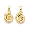 Brass Charms, Conch Shape Charms, Real 18K Gold Plated, 14x10x2.5mm, Hole: 4.5x2mm