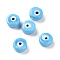 Handmade Evil Eye Lampwork Beads, Flat Round, Light Sky Blue, 11.5~12x5.5mm, Hole: 1~1.2mm