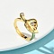 Brass Micro Pave Cubic Zirconia Adjustable Finger Rings, Leaf, Rack Plating, Cadmium Free & Lead Free, Long-Lasting Plated, Golden, 17mm