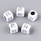 Acrylic Beads, Horizontal Hole, Metallic Plated, Cube, White, Letter R, 6x6x6mm, Hole: 3.5mm, 2600pcs/500g