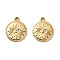304 Stainless Steel Charms, with Rhinestone, Flat Round with Eye Charms, Real 14K Gold Plated, 14.5x12x1.5mm, Hole: 1.2mm