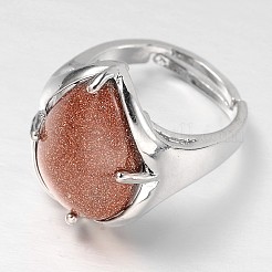 Регулируемые широкие кольца из латуни с драгоценными камнями в виде слезинки платинового тона&nbsp;RJEW-L062-02H