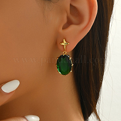 Серьги-гвоздики из латуни с кубическим цирконием овальной формы со звездой&nbsp;YW2106