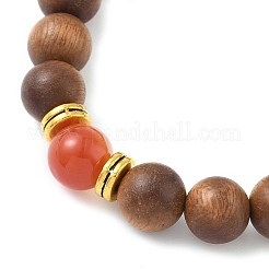 Браслеты из натурального полосатого агата и круглых бусин из дерева для мужчин и женщин&nbsp;BJEW-JB12356-01
