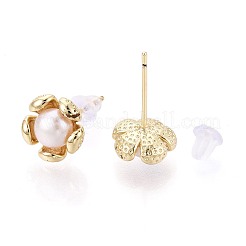 Серьги-гвоздики из латуни и натурального жемчуга&nbsp;PEAR-N020-WX15