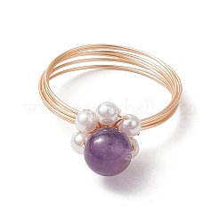 Круглые натуральные розовые кварцевые кольца&nbsp;RJEW-TA00180