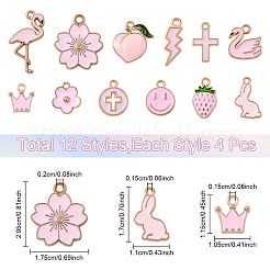 48шт 12 стиля светлые позолоченные подвески из сплава с эмалью&nbsp;ENAM-YW0005-43