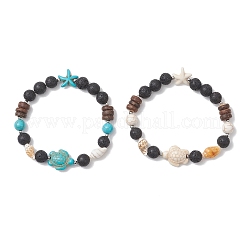 2 шт. эластичные браслеты из окрашенной синтетической бирюзы&nbsp;BJEW-JB13198