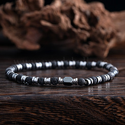 Браслеты из натурального лавового камня с круглыми бусинами для мужчин&nbsp;QH2460