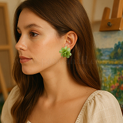 3 пара двухцветных акриловых сережек-гвоздиков с цветочным узором&nbsp;EJEW-GO0003-16