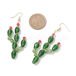 Серьги-подвески в виде кактусов из латунных стеклянных бусин&nbsp;EJEW-TA00753