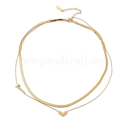 201 нержавеющая сталь кулон в форме сердца любовь двухслойные ожерелья для женщин&nbsp;LS-NJEW-D307-03G