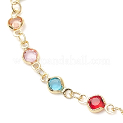 Браслеты на ногу из цветной плоской круглой цепочки с латунью и стеклом&nbsp;AJEW-AN00731