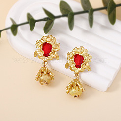 Серьги-гвоздики с подвесками в виде цветка из цинкового сплава и стекла&nbsp;FS-WGDBC78-01