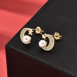 Серьги-гвоздики из латуни с микро-паве и прозрачным кубическим цирконием&nbsp;EJEW-A135-31G