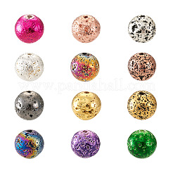 120 шт. 12 вида гальванических бусин из натуральной лавы G-CD0001-01B