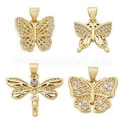 4шт 4 стиля латунные микропаве прозрачные кубические подвески из циркония&nbsp;KK-TA0002-84