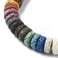 Эластичный браслет из окрашенной натуральной лавы и кокоса с бусинами рондель&nbsp;BJEW-JB09678