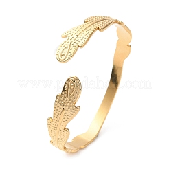 Браслеты-манжеты в форме перьев из нержавеющей стали 304&nbsp;BJEW-F457-13G