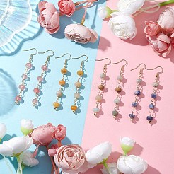 Серьги с подвесками из топаз-нефрита/вишневого кварцевого стекла/голубой пятнистой яшмы/цветка амазонита&nbsp;EJEW-JE06062