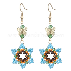 Серьги-подвески из стеклянных бусинок и бусин.&nbsp;EJEW-MZ00691