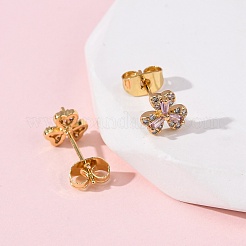 Серьги-гвоздики из латуни с микропаве и кубическим цирконием&nbsp;EJEW-K267-34G