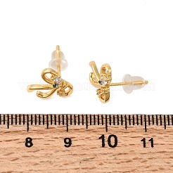 Серьги-гвоздики из латуни с микро-паве и бантом из прозрачного кубического циркония&nbsp;EJEW-P331-03G