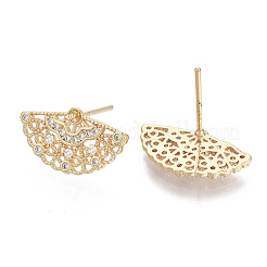 Латунные микро-паве прозрачные серьги-гвоздики из циркония&nbsp;KK-N232-08-NF