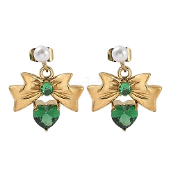 Серьги-гвоздики из нержавеющей стали 304 с микропаве из кубических цирконий в форме банта&nbsp;LS-EJEW-U065-03G-02