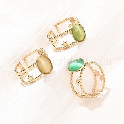 Кольца-манжеты «кошачий глаз» из нержавеющей стали 304 со стеклянными вставками для женщин&nbsp;RJEW-K309-40C