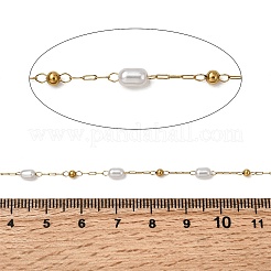 Цепи овального звена из нержавеющей стали 304 из АБС-пластика с жемчужными бусинами ручной работы&nbsp;CHS-L032-01G-01