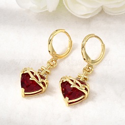 Серьги-кольца из латуни с микропаве из кубического циркония в форме сердца&nbsp;EJEW-P333-10B-G