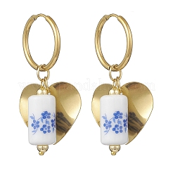 Серьги-кольца из нержавеющей стали 316 и 202 в форме колонны с сердцем&nbsp;EJEW-JE06736-01