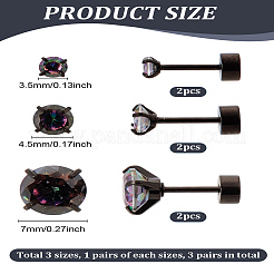 6 шт. 3 стиля плоских круглых сережек-гвоздиков из нержавеющей стали 304&nbsp;EJEW-LP0001-45