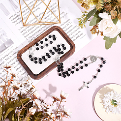 2 шт. кулон из цинкового сплава с крестом Иисуса и черным акриловым жемчугом&nbsp;NJEW-GO0001-05