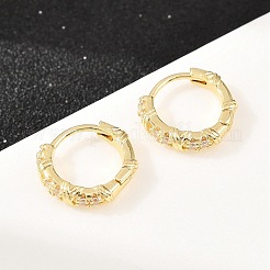 Серьги-кольца из латуни с микропаве из прозрачных кубических цирконий&nbsp;EJEW-D348-18G