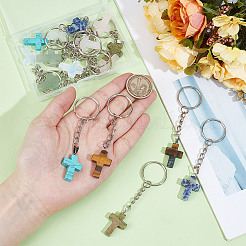 16шт 8 стиля брелок с крестом из драгоценных камней&nbsp;KEYC-GO00016