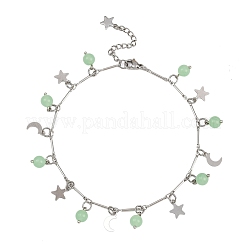 Браслеты на ногу из латунной цепочки с подвесками в виде луны&nbsp;AJEW-AN00732-03